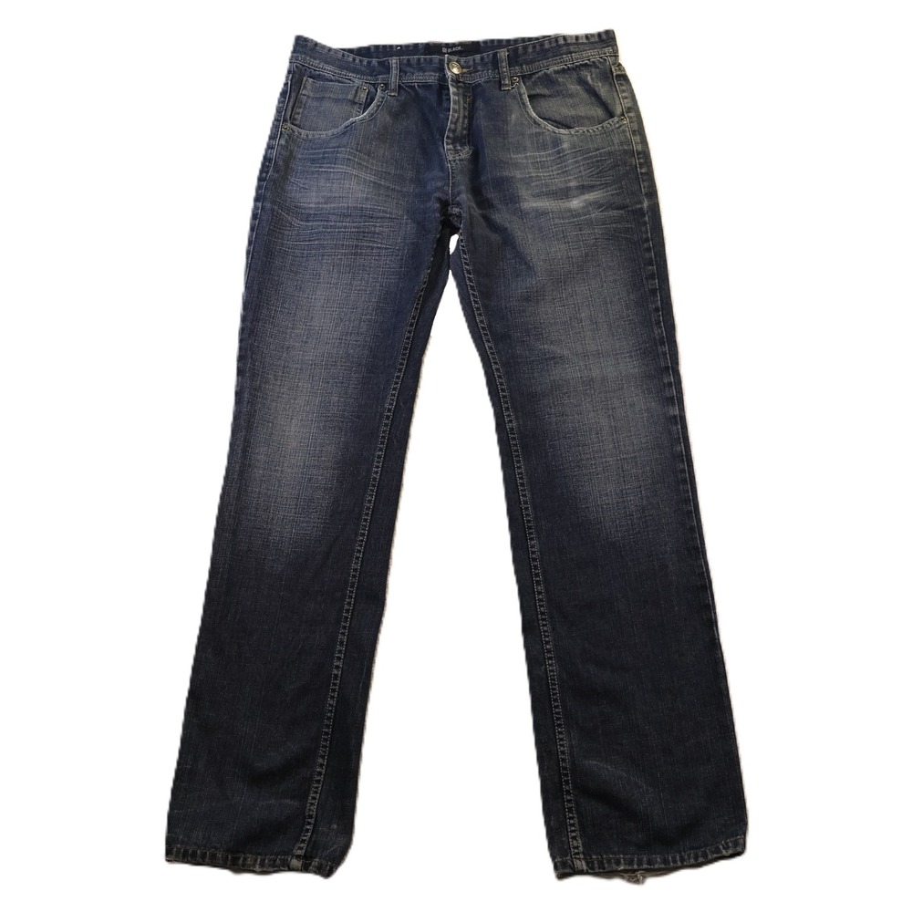 Black Mens 36x34 Straight Leg Jeans Dark Wash Whiskered Denim